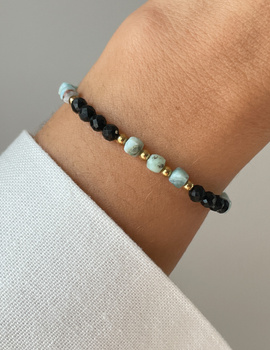 Bracelet on rubber band agate mossy with hematite - abundance, confidence, optimism