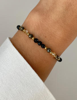 Bracelet on rubber band agate mossy with hematite - abundance, confidence, optimism