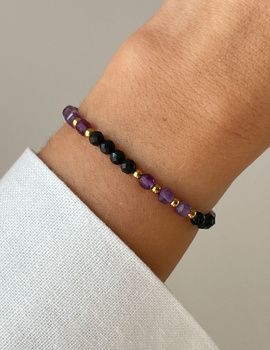 Bracelet on rubber band agate mossy with hematite - abundance, confidence, optimism