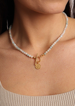 Necklace made of natural stones Morganite, gold-plated Toggle pendant